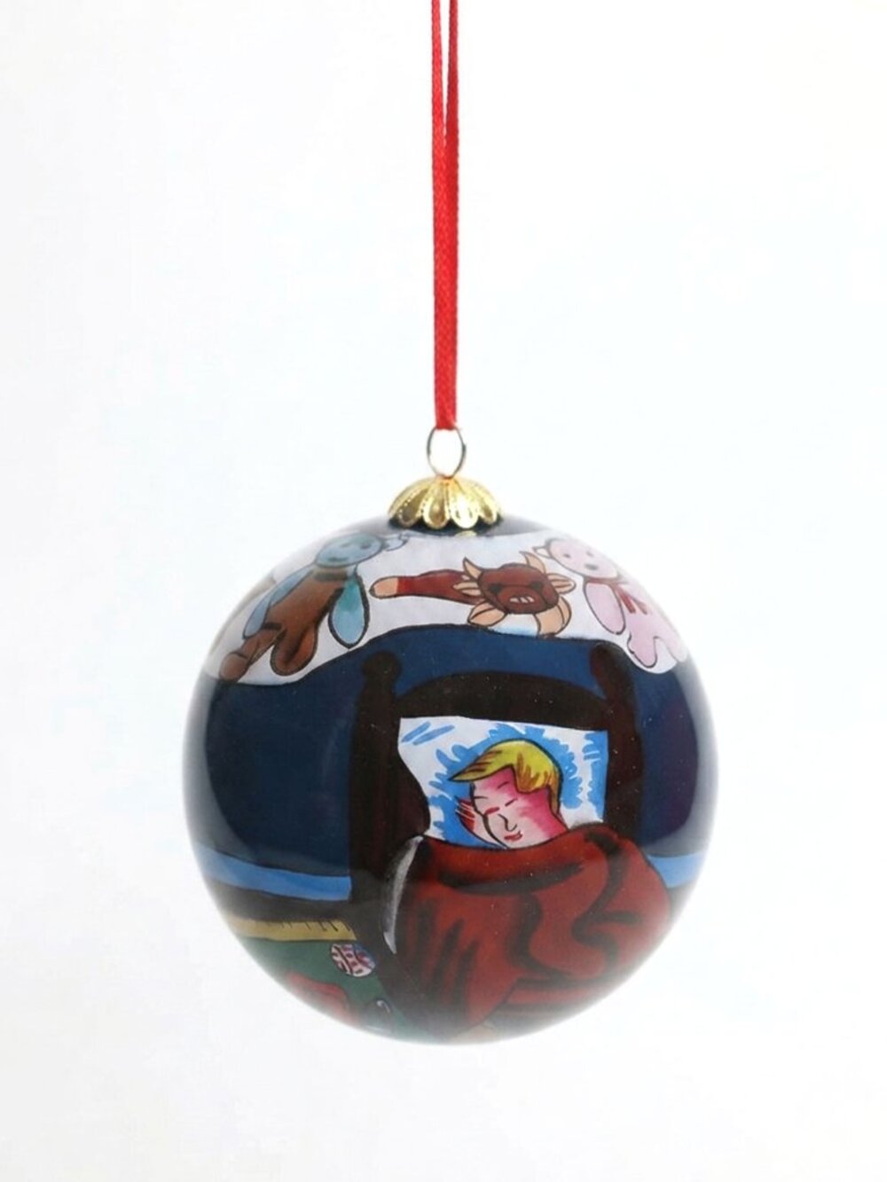 Vintage Li Bien Christmas Ornament Reverse Painted Glass Ball Sleeping Children